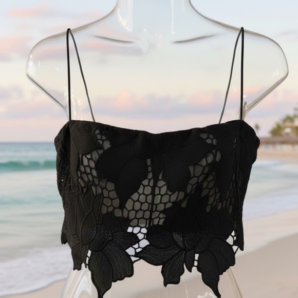 NWT Rumer Revolve Sexy Tropez Black Lace Beach Maxi Skirt Crop Top Size Small - Picture 7 of 10